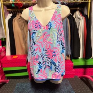 Lilly Pulitzer Florin V-Neck Tank Top - Porto Blue You've Been Spotted (Size XS)